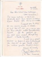 Letter by Pandit Ravi Shankar